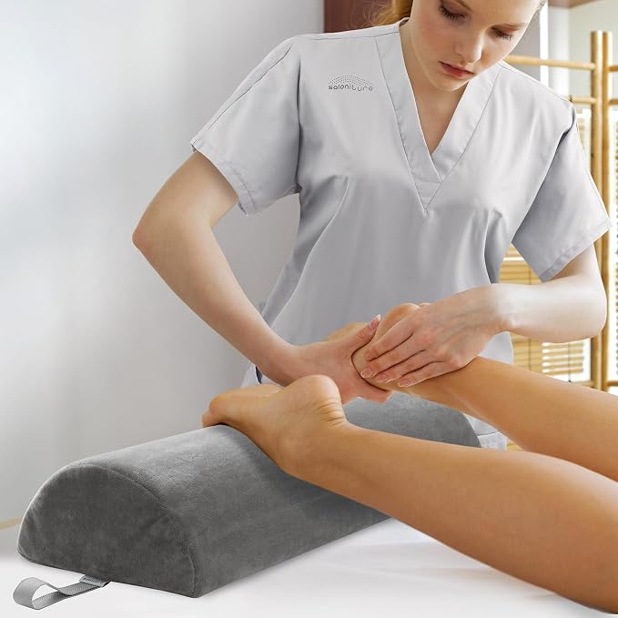 Saloniture Jumbo Half Round Massage Table Bolster Under-Knee Pillow Pad - 26 x 9 x 4.5 Inch - Gray Velour