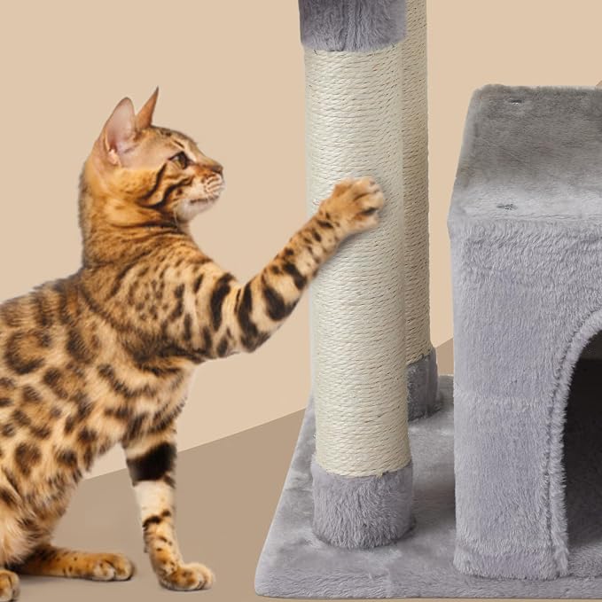 Cute Cat Tree Kitten Cat Tower Condo Cat Furniture Sisal Scratching Posts G | FISH&NAP For Indoor Jump Platform Activity Center Play House Gray