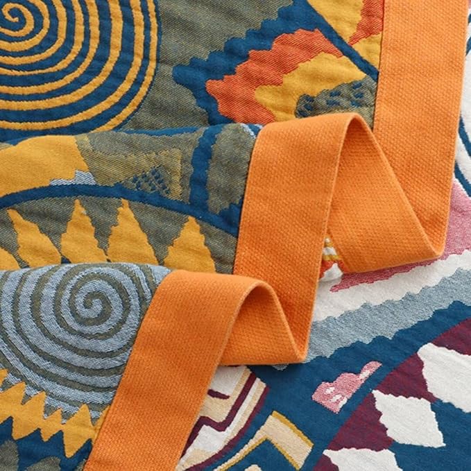 Boho Throw Blanket for Bed 100% Cotton Bohemian Blankets Ultra Soft Woven Muslin Decorative Blankets All Seasons Vintage Quilt Knitted Blanket for Sofa Chair (Colorful, 80"x90")