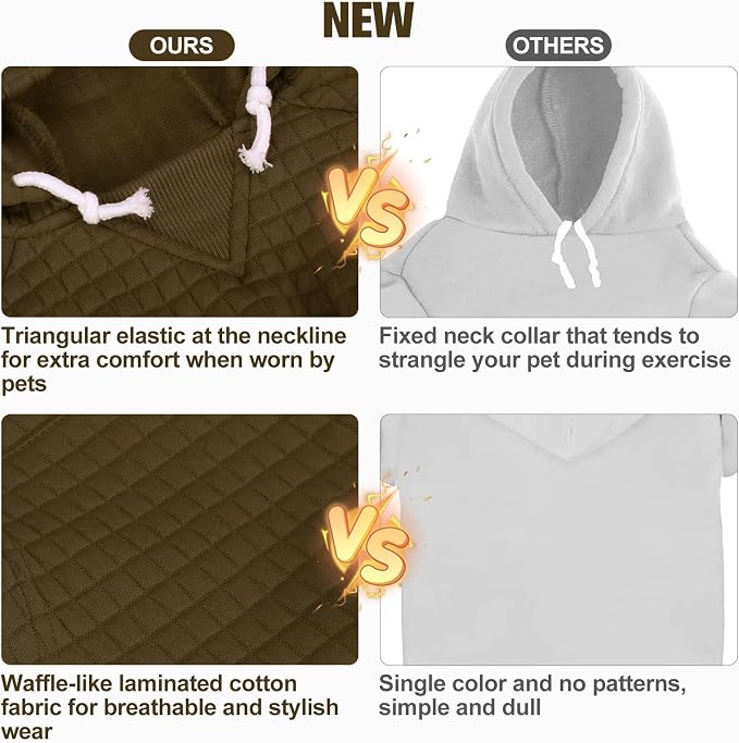 BEAUTYZOO Dog Hoodies Sweater for Large Dogs,Waffle‑Like Laminated Pet Coat | Warm Dog Sweatshirt with Pocket & Leash Hole,Pullover Clothes for Girl Boy Dogs,Stretchy & Easy‑On‑Off,Labrador & Great Danes