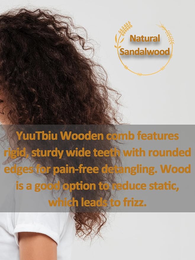 Yuutbiu Wide Tooth Green Sandalwood Detangler Comb - Wooden Hair Comb for Natural Hair, Curly/Thick Hair Knot Remover (No Handle, Scented Wood)