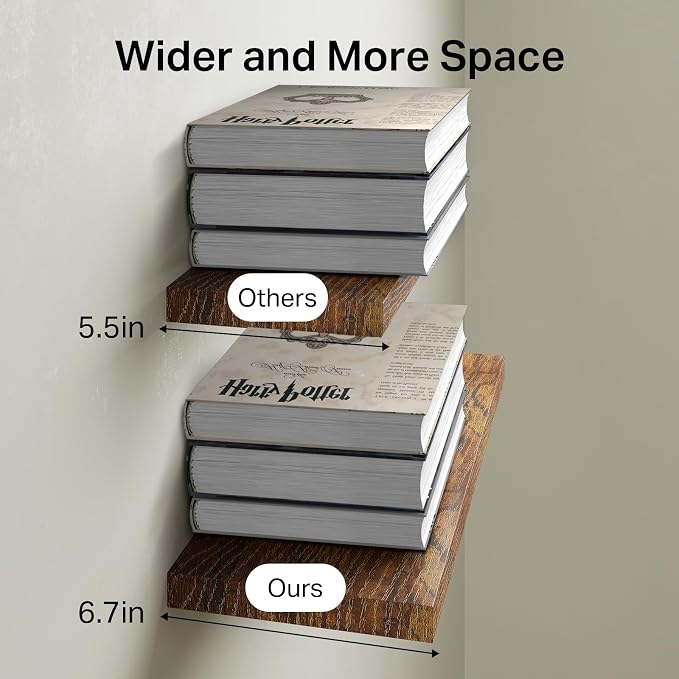 BAYKA Rustic Brown Floating Shelves 22.5in, Set of 2, Wall Mount Wood Shelf | Easy Install, 22lbs Max Load, Hidden Bracket, for Bathroom Bedroom Living Room or Kitchen, Hanging Shelf Book Decor Storage