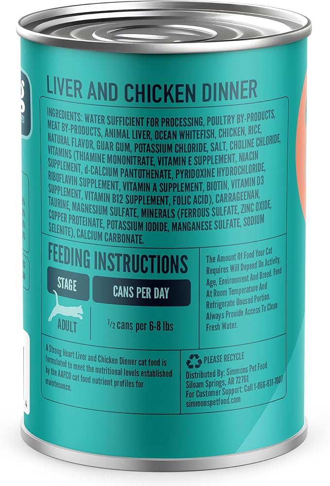 A Strong Heart Adult Cat Pate, Liver & Chicken Dinner, 13.2oz, 12pk | Real chicken & liver, AAFCO complete & balanced, Made in USA, 13.2oz cans, pack of 12