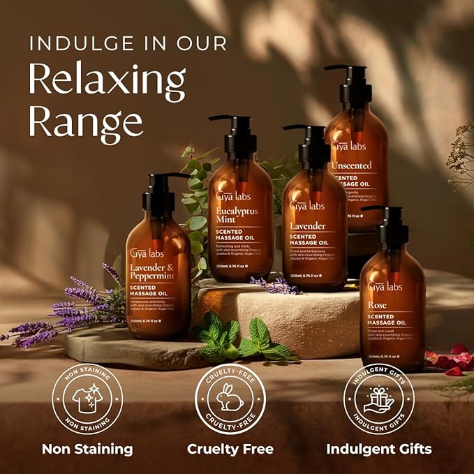 Gya Labs Relaxing Massage Oil - 6.76 Fl Oz - Non-Greasy Formula for Sore Muscles, Deep Relaxation & All Skin Types - Suitable for Men & Women