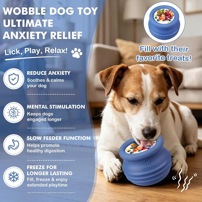 Treat Dispensing Dog Toy, Long-Lasting Interactive Puzzle Toys for Dogs, Stuffable Dog Enrichment Frozen Lick Treat Toy for Boredom, BPA Free Silicone Fetch Catch Chew Toy (Dark Blue,L)