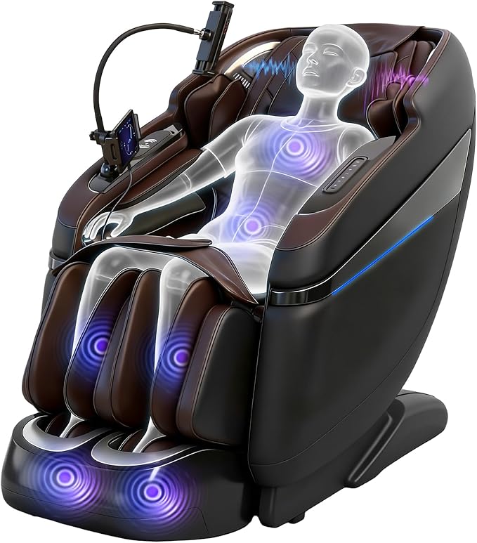4D Music Rhythm Massage Chair Full Body Recliner, 2025 Unique Sonic Resonance Zero Gravity SL-Track Shiatsu with Knee Heating Blanket AI Voice Bluetooth Foot Roller Body Scan Airbags G9 Black