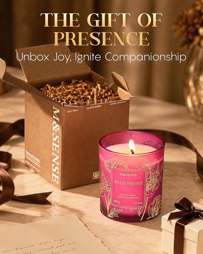 M&SENSE Sweet Mandarin Soy Candle, 8.1oz Gilded Glass, Summer Refresh | 42H Long Burn, Relax Calm Air Purifying, Non-Toxic, Warmer Lamp Compatible, Reusable Glass
