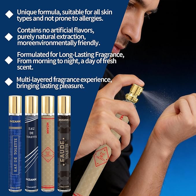 4 Pack Cologne for Men,Perfume for Him,Fathers Day Gift for Husband,Valentines Day Gifts,Gifts for Him,Eau de Toilette,Stocking Stuffers for Men,Travel Size Perfume,Natural Spray Long Lasting Gift