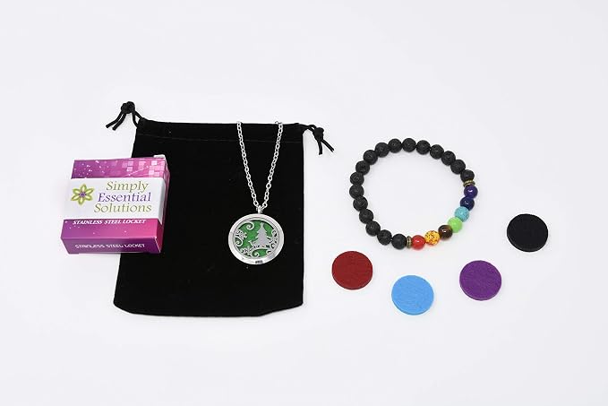 Aromatherapy Essential Oil Diffuser Stainless Steel 30 MM Silver Magnetic Locket Pendant 2 Sizes Chain Necklace, Refill Pads & Diffuser Bracelet in a Velvet Bag (Christmas Tree Deer)