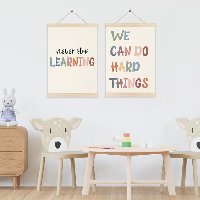 Koesus Boho Inspirational Wall Art Poster Hanger Frame 12x16 Inch Set of 2, Positive Affirmation Canvas Pictures Prints Framed Wall Decor for Classroom Toddler Kids Room Nursery Playroom
