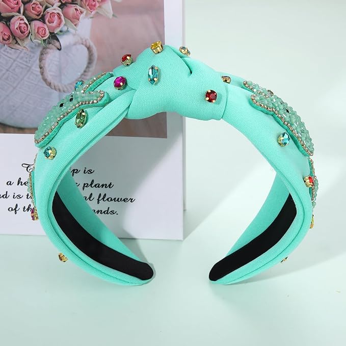 mokkia Easter Headbands Beaded Rabbit Bunny Headband for Women Pink Spring Knotted Headband Easter Hair Accessories Gifts