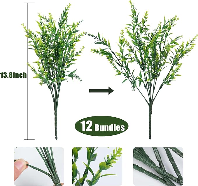 RECUTMS Artificial Outdoor Plants Artificial Flowers for Outside Fake Green | 12Pcs Faux Flowers for Outdoor Planters Indoor Faux Spring Florals Fake Plants Flower Fillers for Bouquets Spring Vase Filler