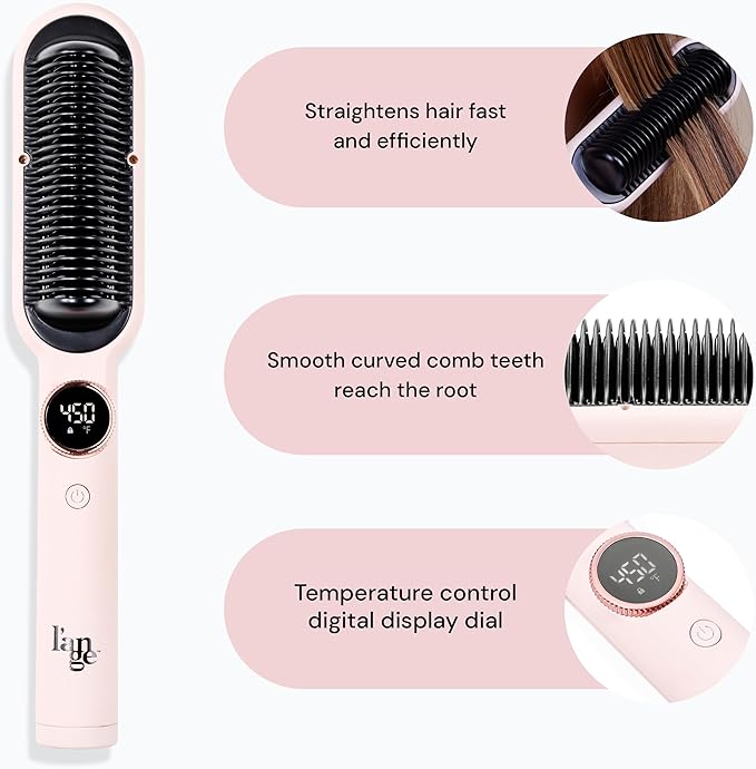 L'ANGE HAIR Smooth-It 2-in-1 Hot Comb Straightener | Digital Straightening Comb with Adjustable Heat Dial | Ionic Technology for Frizz-Free Styling | for All Hair Types (Digital Comb - Blush)
