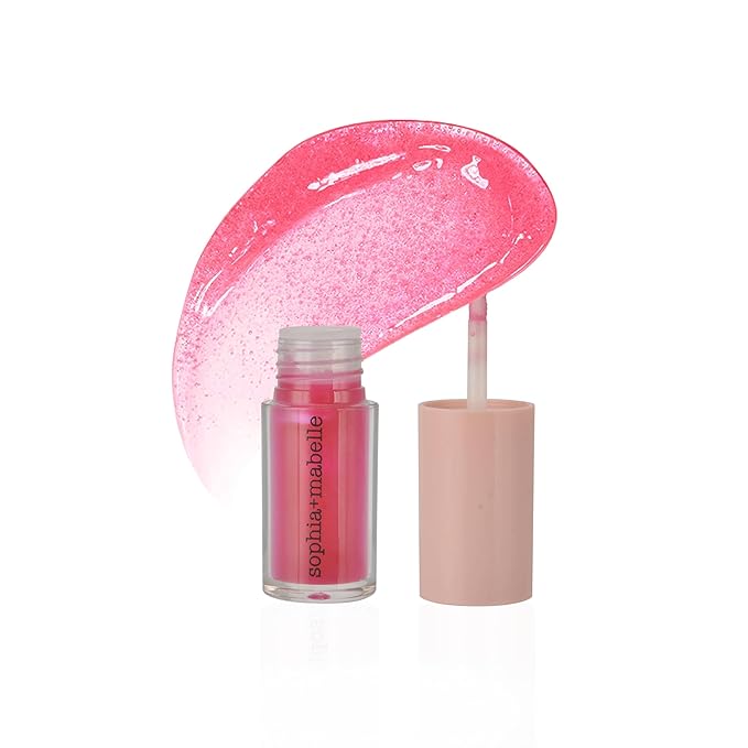 Sophia + Mabelle Hydrating Lip Oil – Lightweight, Non-Sticky & High-Shine Lip Gloss Oil – Moisturizing, Nourishing, Soothing Tinted Formula for Soft Lips – 3.7g (Shady Beach (Hot Pink), 3.7g)