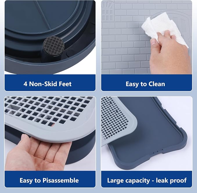 Pee Pad Holder, Indoor Potty Tray for Big and Large Size Dog with Pee Wall, Non-Skid Feet, 23.6x19.7x2 inch (Large)