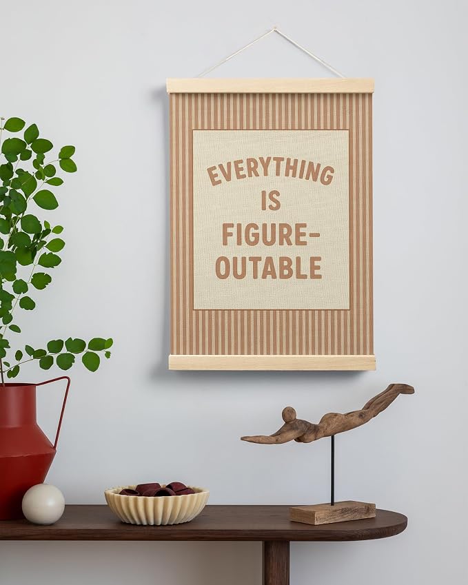 FGFK Everything Is Figureoutable Positive Affirmations Wall Art Poster Hanger Frame, Retro Warm Beige Inspirational Canvas Prints Framed Wall Decor for Office Classroom Home Bedroom, 12x16 Inch