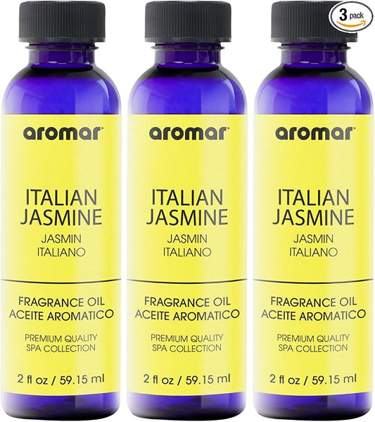 AROMAR Premium Fragrance Oil, Pack of 3 Italian Jasmine 2oz. Bottles. Long Lasting Aromatic Scent, Fresh and Revitalizing Aromatherapy for Living Room, Bedroom, and Kitchen