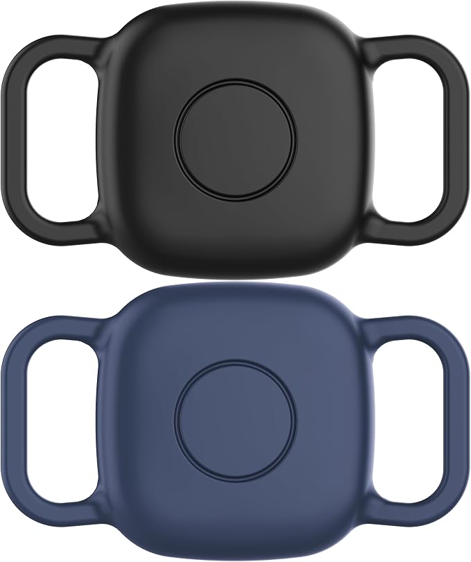 DDJ Waterproof Dog Collar Holder for Life360 Tile Mate Tracker, 2-Pack Durable Silicone Cover, Anti Lost for Life 360 Tile Tracker Case for Cat & pet Collars, Easy Installation, Black,Blue