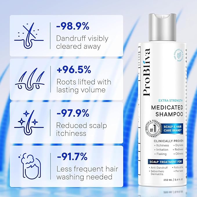 ProBliva Medicated Anti-Fungal Shampoo: Extra Strength Antifungal Hair Treatment for Dandruff, Folliculitis, Psoriasis, Seborrheic Dermatitis - Relieves Itchy & Dry Scalp - 8.4 fl oz