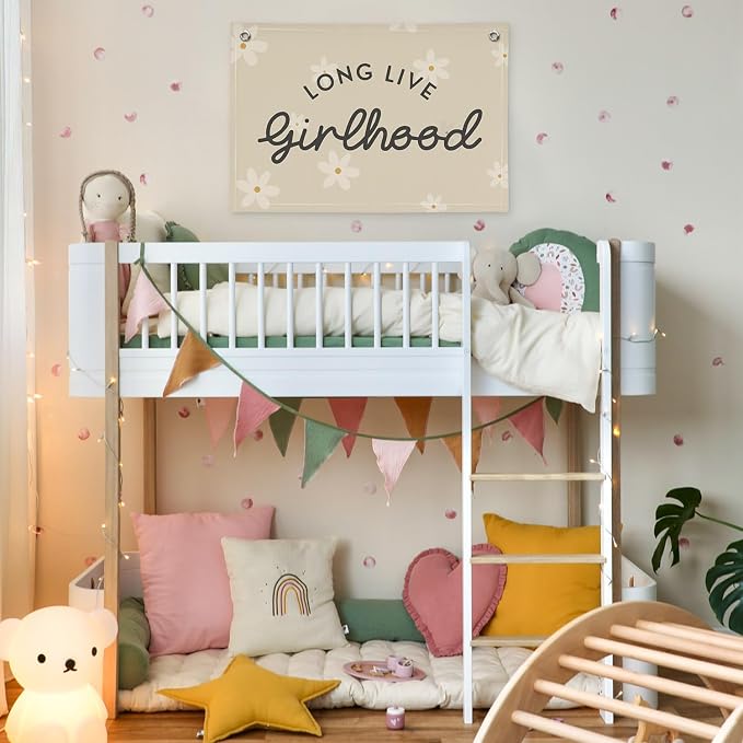 Boho Girls Room Decor，Long Live Girlhood Linen Banner Hanging Flag Flower Daisy Banner for Nursery Playroom Wall Decor Kids Bedroom Dorm Toddler Decorations Trendy Room 30x20 girlroom