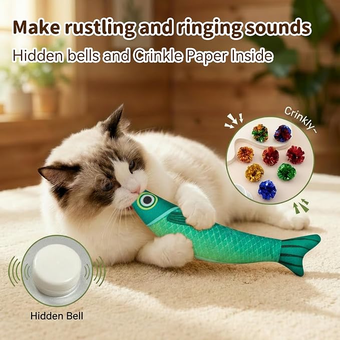 Cat Toys for Indoor Cats, Fish-Shaped Pillow, 2 Pack Red+Green