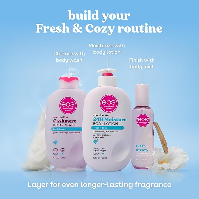 eos 24H Moisture Travel Body Lotion- Fresh & Cozy, Travel Size Essential, Toiletries, Mini Body Lotion, 2.5 fl oz