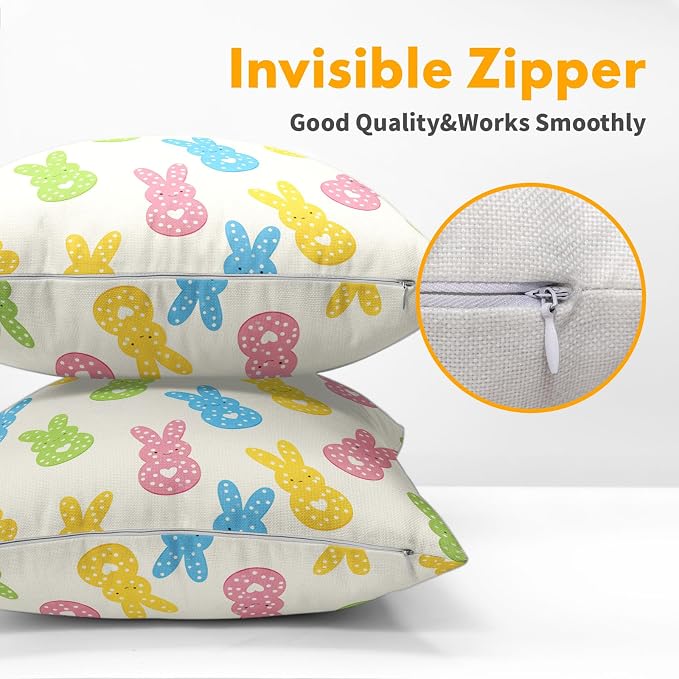 Easter Bunny Pillow Covers 24X24 Inch Colorful Peep Rabbit Polka Dot Decorative Pillow Cases Spring Easter Holiday Throw Pillows Set of 2 Seasonal Modern Farmhouse Home Decor For Sofa Couch Outdoor