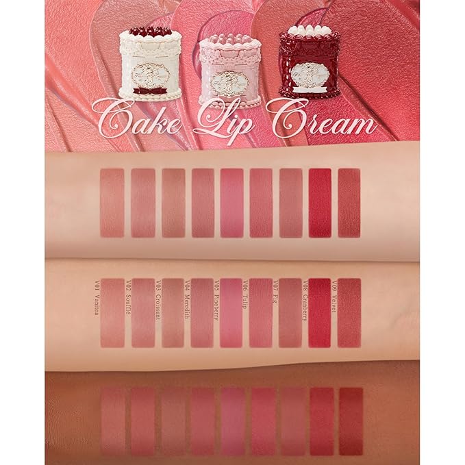 Flower Knows Strawberry Cupid Cake Lip Cream,Velvety-Smooth Matte Liquid Lipstick,Hydrating,Smudge-proof & Stain-Free Lip Stain(V09 Velvet,0.17 Fl Oz)