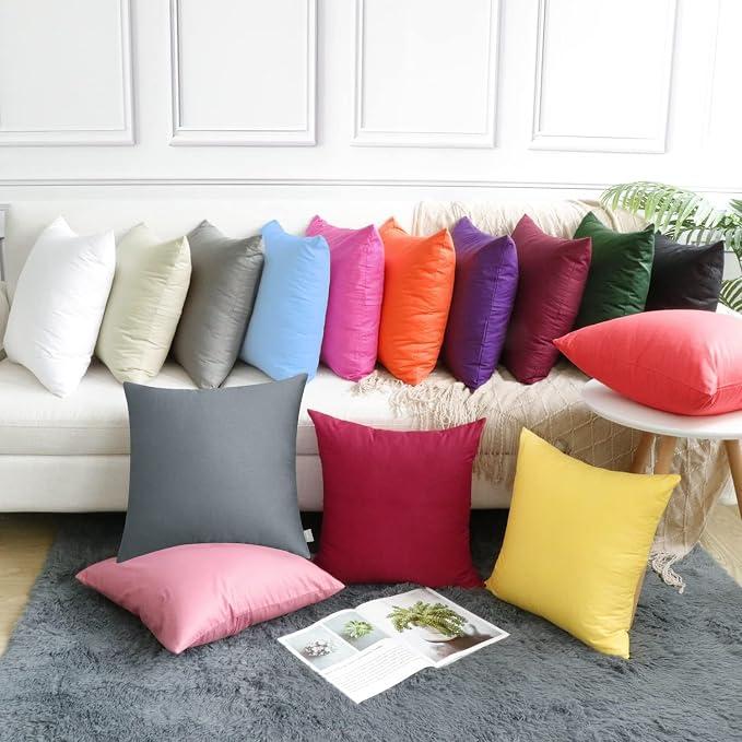 Thmyo 4-Pack 100% Cotton Comfortable Solid Decorative Throw Pillow Case Square Cushion Cover Pillowcase Sublimation Blank Pillow Covers DIY Throw Pillowcase for Sofa(18x18 inch/ 45x45cm,Dark Grey)