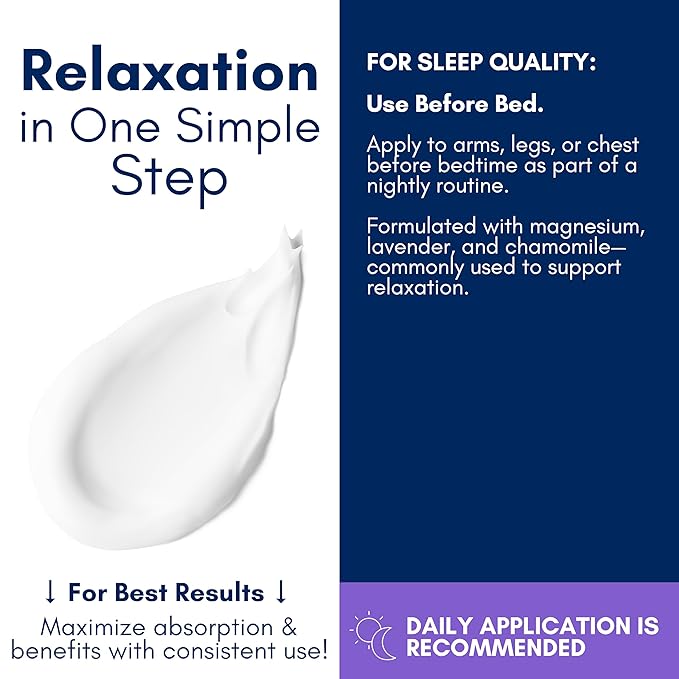 Nighttime Magnesium Lotion for Sleep | Lavender Magnesium Cream with L-Theanine & Chamomile | Topical Cream for Relaxation Adults & Kids | Non-Greasy, Vegan, Made in USA | 4oz by Brookethorne Naturals