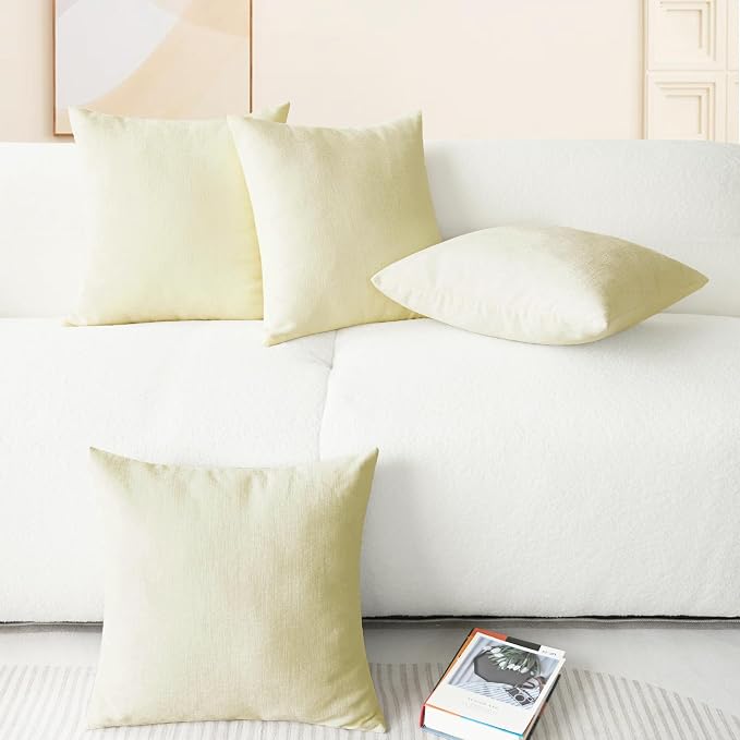 CaliTime Decorative Couch Throw Pillow Covers 18 X 18 Inches Beige | Pack of 4, Cozy Chenille Cushion Cases for Sofa Bed Living Room Farmhouse Home