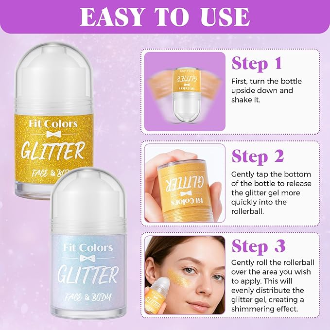 Body Glitter Gel, Sequins Shimmer Liquid Eyeshadow, Mermaid Sequins Liquid Holographic Glitter, Roll-on Holographic Body Glitter Gel for Body, Face, Hair and Lip(8# Gold)