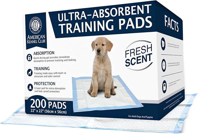 AKC Puppy Training Pads, 22" x 22", Fresh Scent, 200 Count