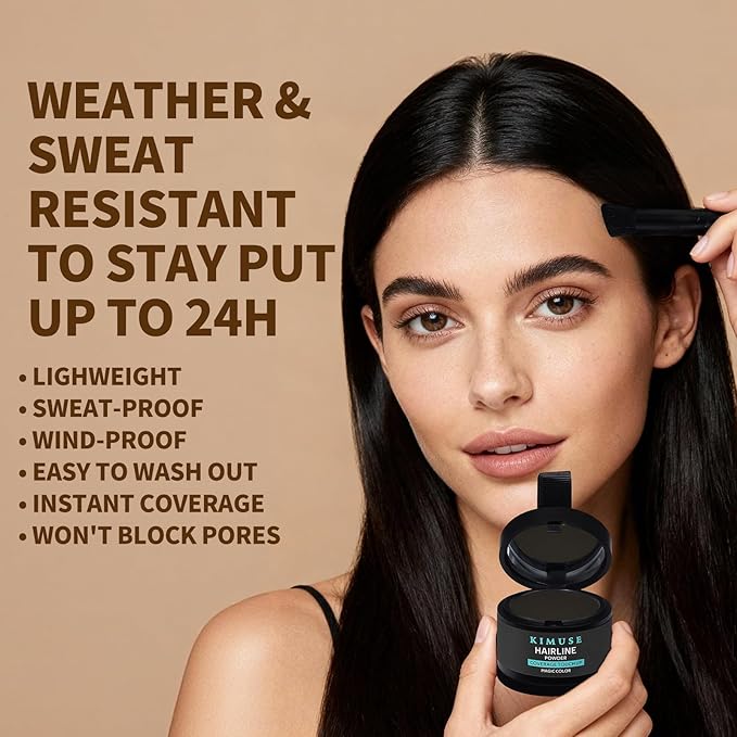 KIMUSE Hairline Powder, Root Touch Up Hair Color, Instantly Conceals Hair Loss, Bald Spot Thin Hair Powder with Dual-ended Hairline Brush for Women and Men, Transfer-proof & Sweat-proof
