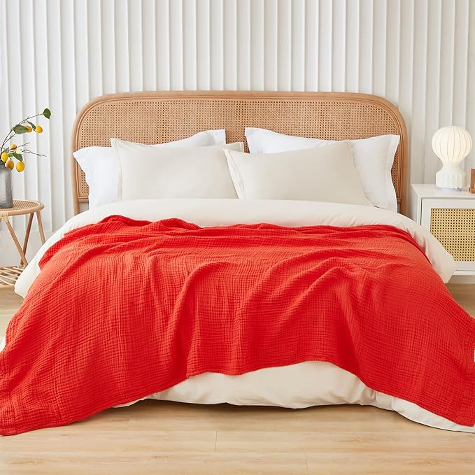 EMME Muslin Blankets for Adults Throw Blanket for Couch Breathable Gauze Soft Lightweight Airy Orange Rust Twin 60" x 80"