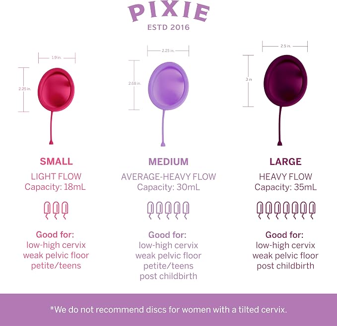 Pixie Menstrual Disc for Feminine Care - Ranked 1 for Best Tampon Alternative Period Disc - 100% Medical-Grade Silicone - Removes Like a Tampon - Wear 12 Hours - Capacity of 3 Tampons (Small)