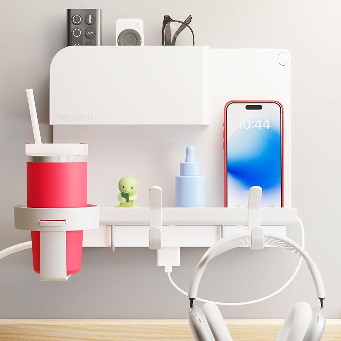 WallShelfie Bedside Wall Organizer & Dorm Decor for Dorm Room - White | Dorm Room Essential, Floating Bedside Shelf Wall Mount Organizer, Remote Control Holder, Cool Teen Girls Trendy Stuff,
