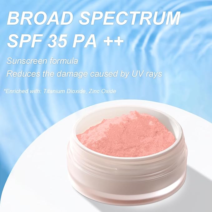 Mineral Powder Blush, SPF 35, Talc-Free Lightweight Loose Powder for a Natural Glow & Shimmer Finish - Medium Coverage, Skin-improving (#07 Shine Rose Blush Makeup)