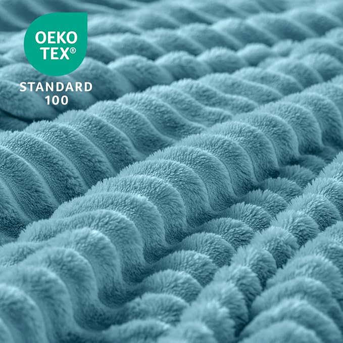 BEDELITE 3D Ribbed Washed Blue Fleece Throw Blanket for Couch, 50x60 Inch | Soft Warm Decorative Fluffy Blanket, Cozy Plush Lightweight Fuzzy Throw Blanket for Bed Sofa Home Room Decor, Gift for Women