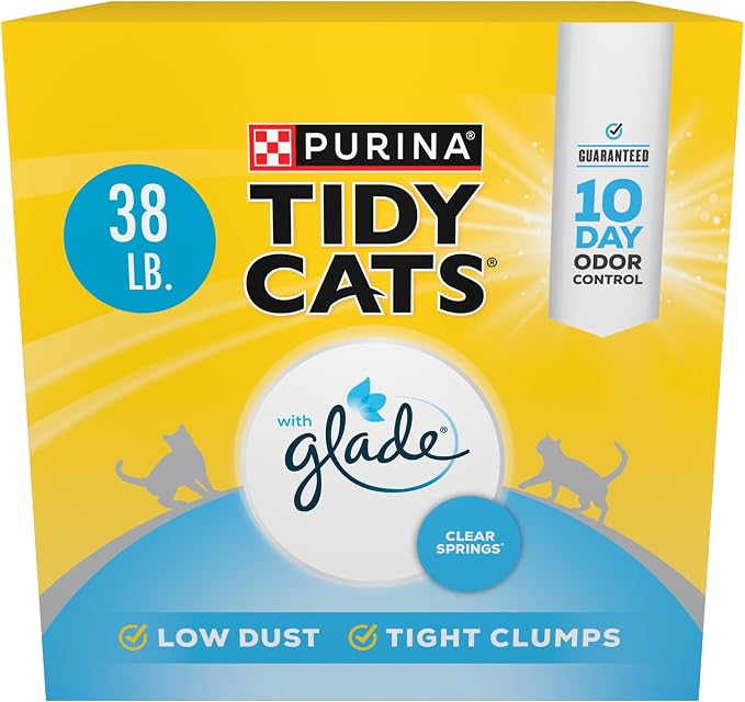 Purina Tidy Cats Clumping Cat Litter, Glade Clear Springs, 38 lb | Lightweight, low dust multi-cat litter with 10-day odor control and fresh floral fragrance