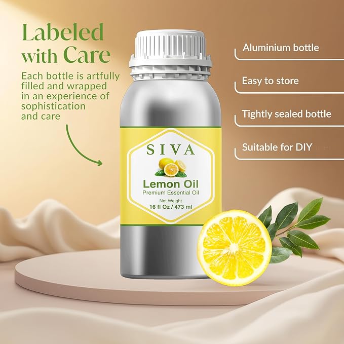 Siva Lemon Essential Oil 16 Fl Oz – for Diffuser, Skin & Hair Care – Ideal for Massage & DIY Blends