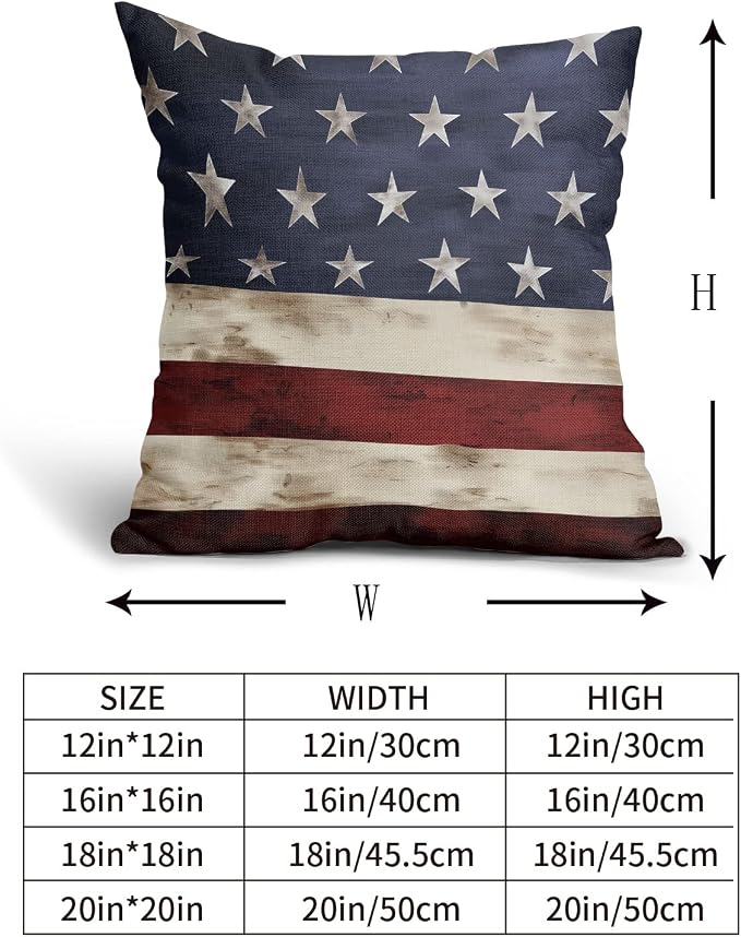 Independence Day American Flag Throw Pillow Covers Set of 2 20X20 Inches 4th of July Blue Red Pillow Cases Patriotic Stripes Star Pillow Cover Home Decor For Memorial Day Room Bed Porch Couch Outdoor