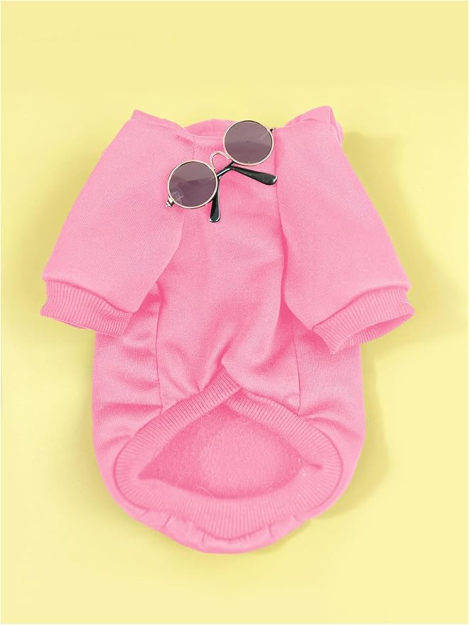 3Pcs Dog Hoodie Cat Apparel Dog Custume Set with Necklace and Sunglasses Pet Clothes for Puppy Small Medium Dogs Cats Light Pink X-Small