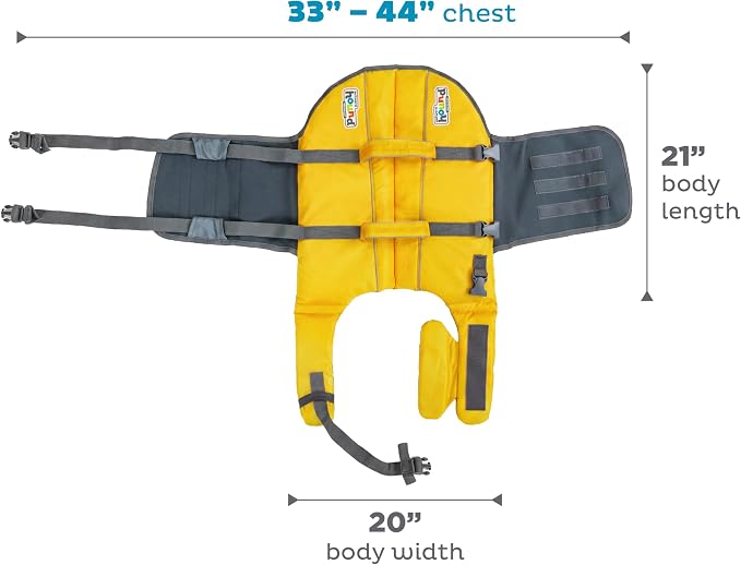 Outward Hound Granby Splash Dog Life Jacket, Life Vest, Yellow, XL | Max Buoyancy, Adjustable Fit, Head/Neck Support, Rescue Handle, Reflective, Swimming & Boating, XL Dogs (33–44" Girth)