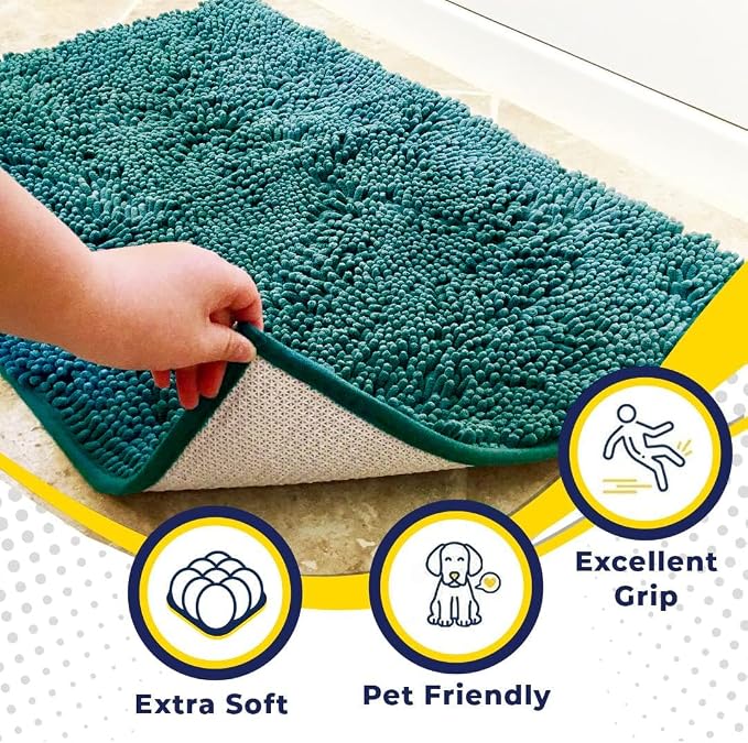 Muddy Mat® | Super Water Absorbent Door Mat Indoor, Microfiber Quick Dry Chenille Entryway Rug, Slip Resistant Front Door Mat, Indoor Mats for Entryway, Machine Washable Pet Rug, Teal 24" x 120"
