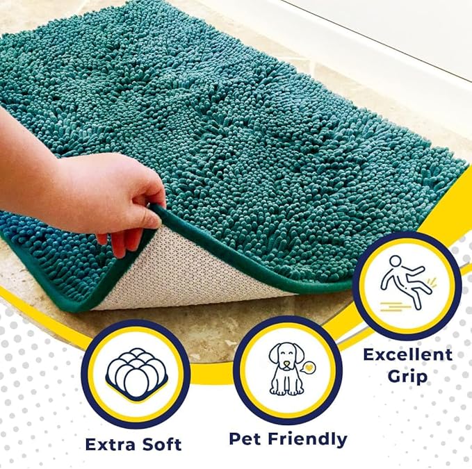 Muddy Mat® | Super Water Absorbent Door Mat Indoor, Microfiber Quick Dry Chenille Entryway Rug, Slip Resistant Front Door Mat, Indoor Mats for Entryway, Machine Washable Pet Rug, Teal 24" x 72"