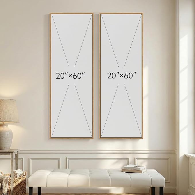 Large Framed Neutral Abstract Long Narrow Wall Art for Hallway, 2 Piece | Long narrow, Large canvas prints, Abstract pictures, Neutral beige, Vertical, Living room, Bedroom, Entryway wall decor