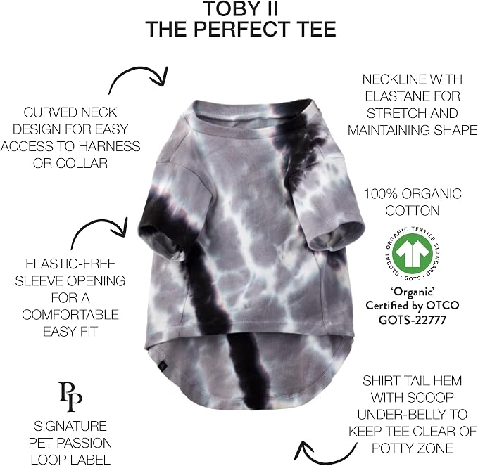 Pet Passion Toby II Dog T-Shirt, 3 Pack, Black Sand Tie Dye, Large | GOTS-certified organic cotton short-sleeve tee. Breathable, soft & sustainable for everyday wear.