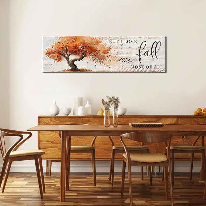 Fall Wall Art Autumn Tree Landscape Wall Decor Vintage Rustic Fall Picture Canvas Prints for Living Room Bedroom But I Love Fall Most of All Signs Poster Painting Holiday Artwork Home Decoration 14x48”