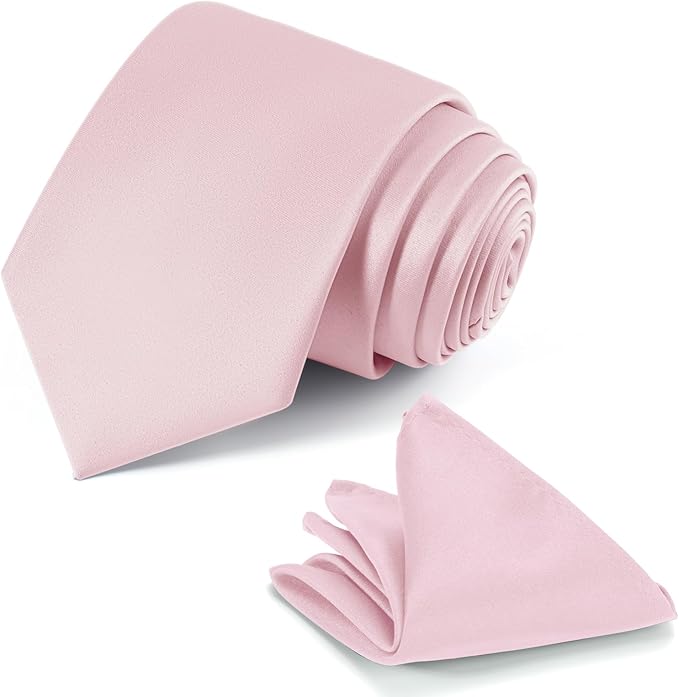 Black Tie Set in Gift Box Mens Solid Color 3.15" (8CM) Black Necktie and Pocket Square Set